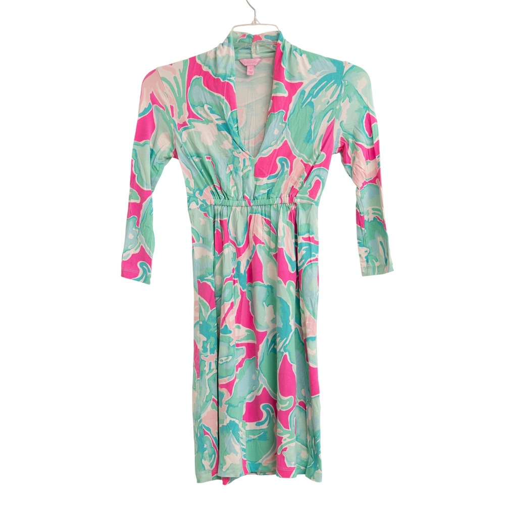 Lilly Pulitzer Dress Sz XS "Pink Sands" Floral Resortwear Tropical Beach Vacay